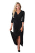 Sexy Black Surplice Neck High Waist Pleated Pocket Maxi Dress